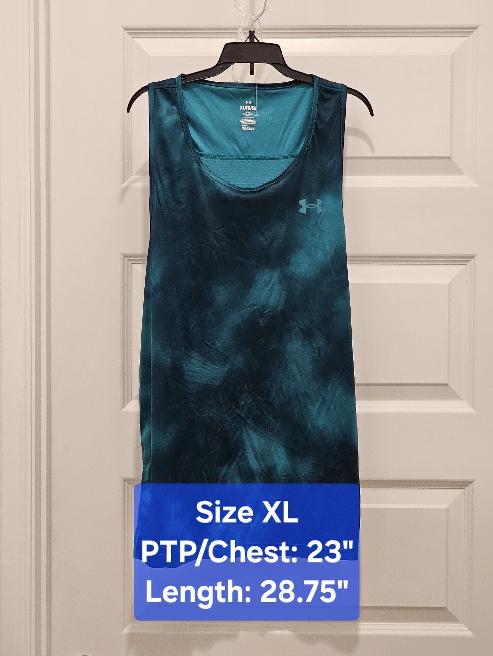 UA Mens Iso-Chill Up The Pace Singlet Teal Patterned Tank Top, EUC, XL